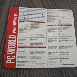 PC World Windows 95 Hard Top Mouse Pad Vintage Quick Keys Short Cuts Directions